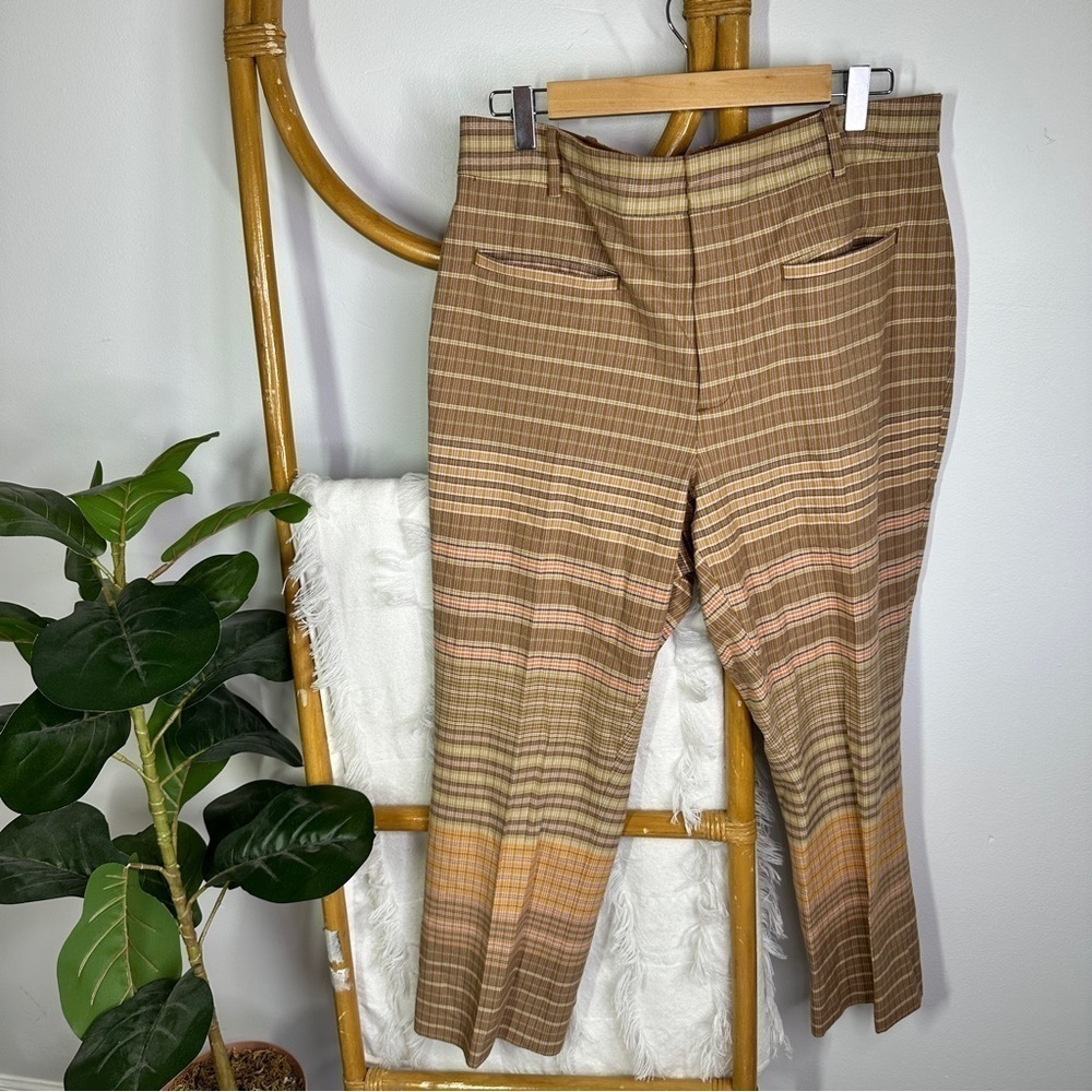 Anthropologie Plaid Orange Straight Leg Dress Pants sz 14